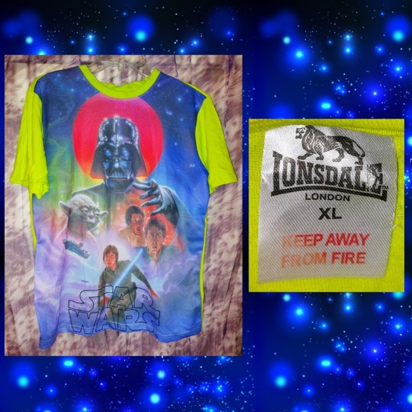 Lonsdale London Neon Lime/Multicolor Star Wars Graphic Print Knit T-shirt Sz XL - Picture 1 of 6